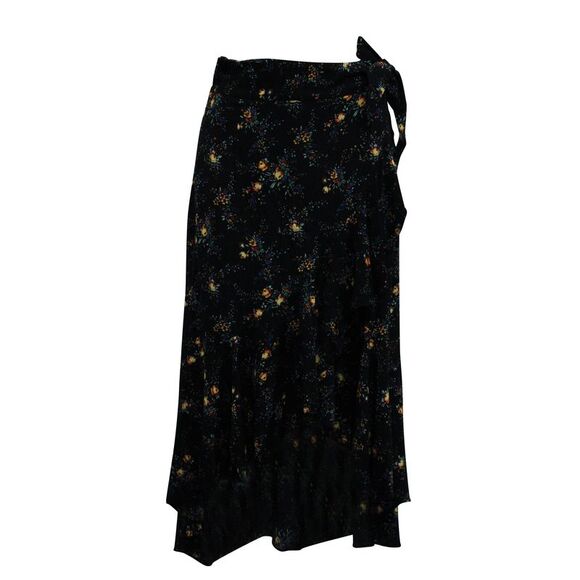Sandro Floral Print Asymmetric Skirt in Black Viscose